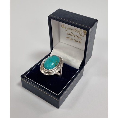 953 - Silver Turquoise Ring, approx. size N1/2