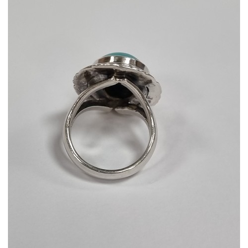 953 - Silver Turquoise Ring, approx. size N1/2