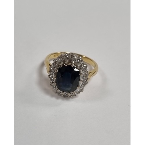 955 - 18ct Diamond and Sapphire Ring  L3/4 approx