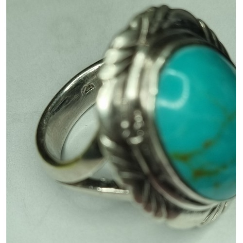 953 - Silver Turquoise Ring, approx. size N1/2