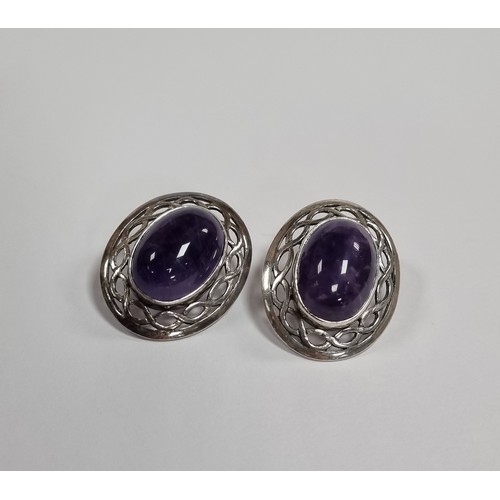 954 - Pair of Silver and purple gem stone Ear Rings - approx. length 2.8cm