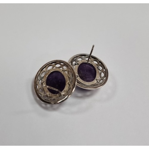 954 - Pair of Silver and purple gem stone Ear Rings - approx. length 2.8cm