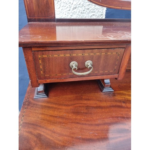 988 - Edwardian Inlaid Mahogany Dressing Table with Beveled Edge Mirror