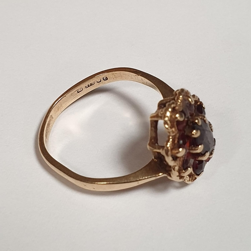 305 - 9ct Garnet Cluster Ring, Size N