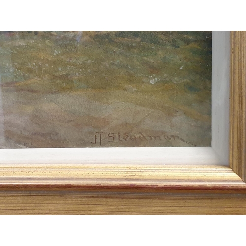 4 - Gilt Framed Watercolour Country Lane Scene Signed JTS Leadman, H:36 x W:47cm