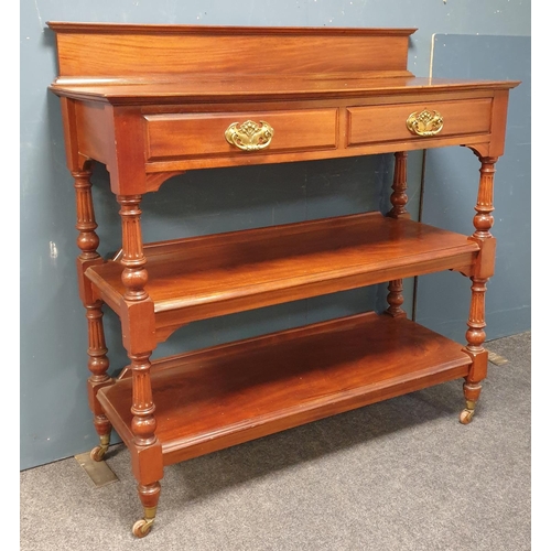 12 - Mahogany Dumbwaiter with Two Drawers and Brass Handles H:125 x W:121 x D:51cm