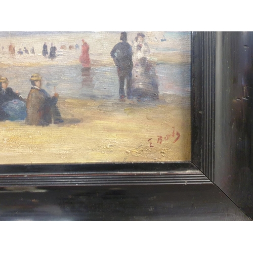 24 - Framed Oil on Board, French Style Sea Side Scene, Signed H:58 x W:79cm