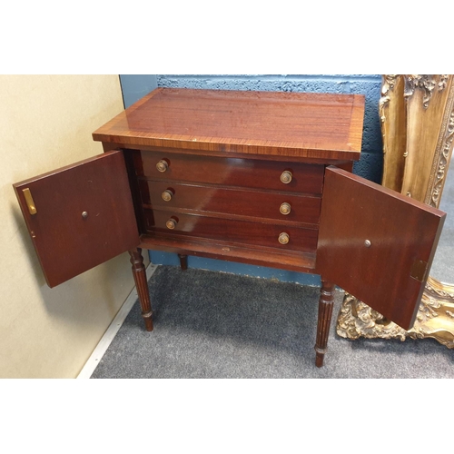 26 - Two Door Mahogany Regency Style Cutlery Cabinet with Three Drawers. H:77 x W:67 x D:42cm