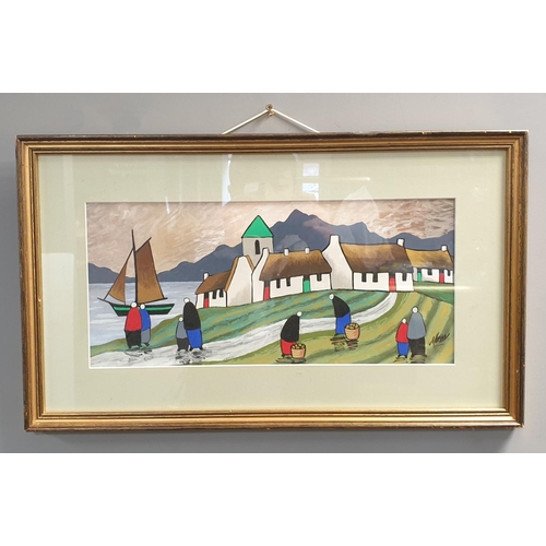 31 - Gilt Framed Irish Theme Picture, In the manner of Markey Robinson Signed H:31 x W:52cm