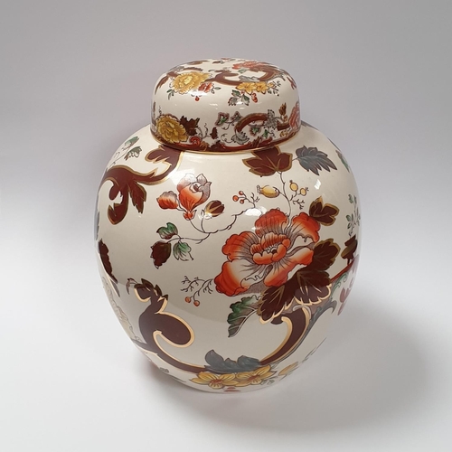 41 - Mason's Ironstone Brown Velvet Ginger Jar and lid, H:22 x S:19cm