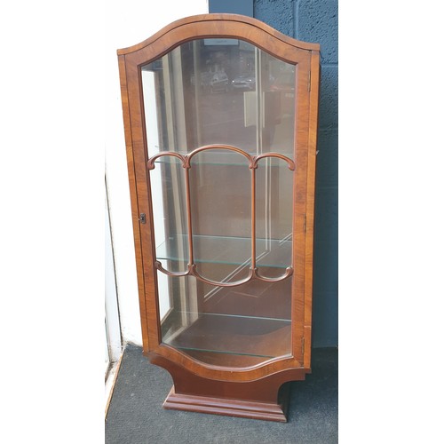 1 - Art Deco Style Walnut Display Cabinet with Glass Shelves H: 123cm W: 57cm D: 30cm