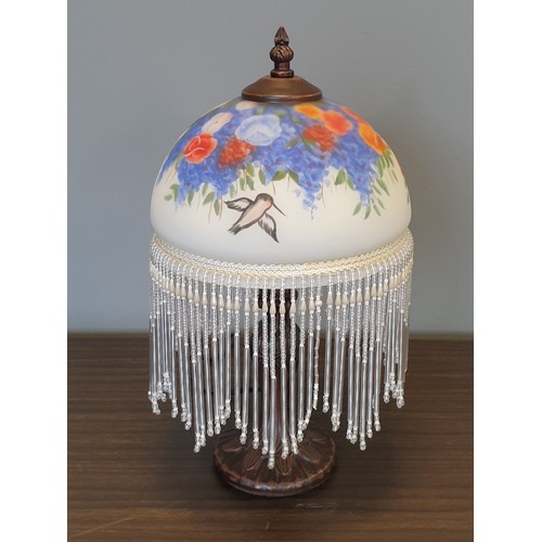 9 - Table Lamp with Painted Glass Shade and Beaded Drops