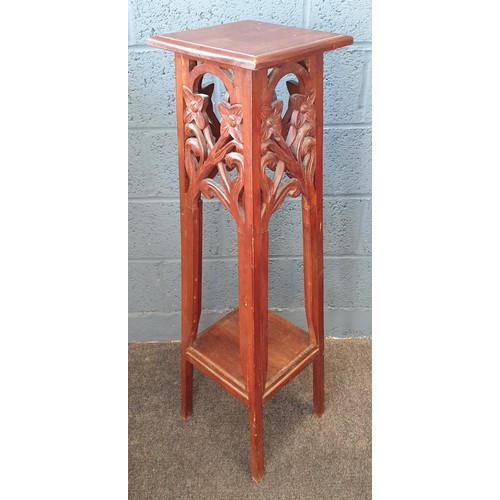 11 - Carved Mahogany Square Two Tier Plant Stand