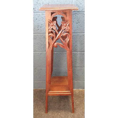 11 - Carved Mahogany Square Two Tier Plant Stand