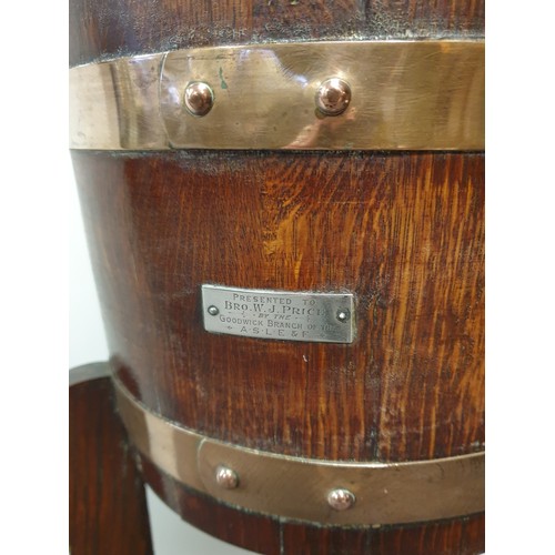 18 - Brass Bound Oak Planter on Stand