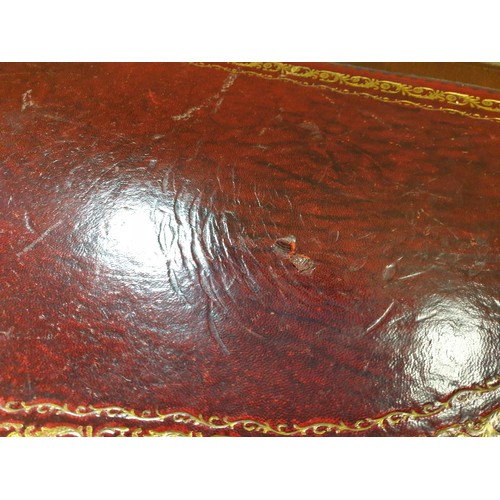 35 - Mahogany Demi Lune Leather Top Hall Table with Drawer, H:76 x W:83 x D:42cm