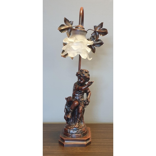 80 - Bronze Style Figurative Table Lamp with Glass Shade, Height 55cm