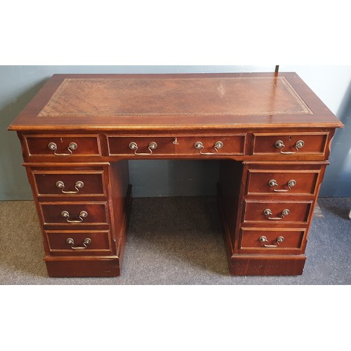 99 - Mahogany Leather Top Pedestal Desk, H:80 x W:121 x D:60cm