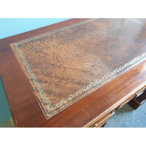 99 - Mahogany Leather Top Pedestal Desk, H:80 x W:121 x D:60cm