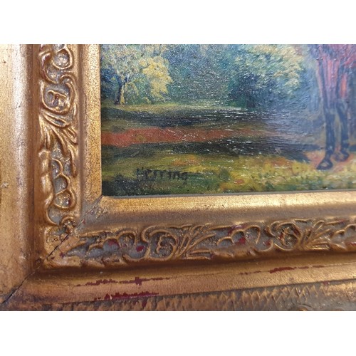 87 - Gilt Framed Oil on Board Signed Herring - Horse Study. H:30 x W:35cm