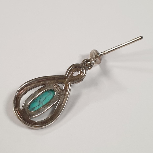 324 - Silver Marcasite and Turquoise Drop Earrings, 925