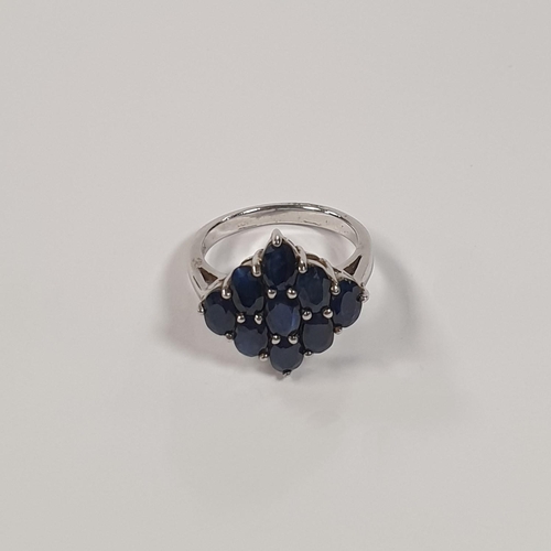 327 - Silver Sapphire Cluster Ring, Size R, 925