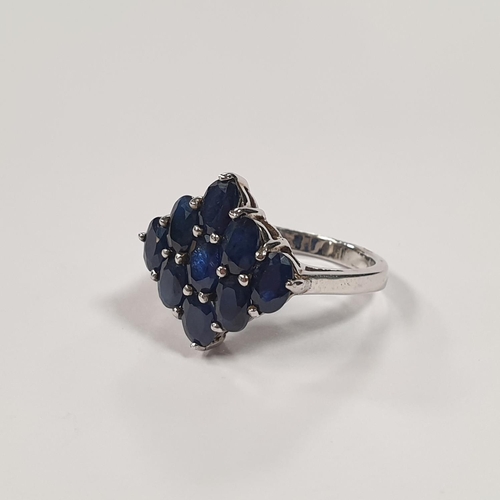 327 - Silver Sapphire Cluster Ring, Size R, 925