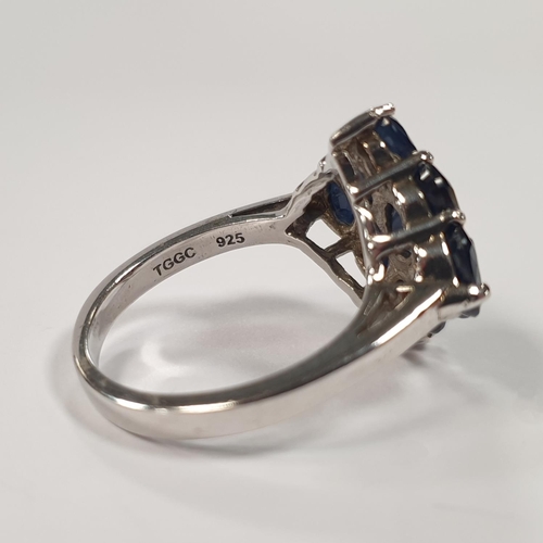 327 - Silver Sapphire Cluster Ring, Size R, 925