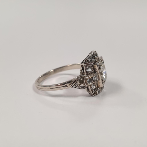 450 - Antique Platinum Diamond Cluster Ring, Size N