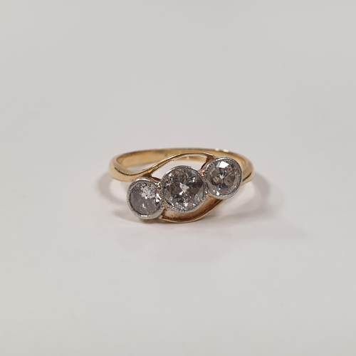 451 - 18ct Antique Diamond Three Stone Ring, Size M