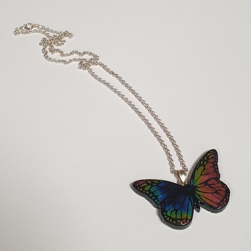 463 - Glass Butterfly Pendant on Silver Chain