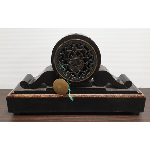 111 - Marble Mantle Clock with Pendulum, H:27 x W:46 x D:15cm