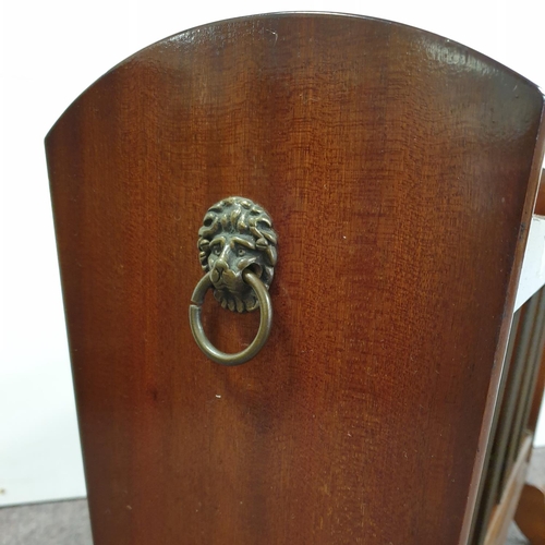 155 - Mahogany Magazine Rack with Lion Head Handle Detail, H:43 x W:50 x D:24cm