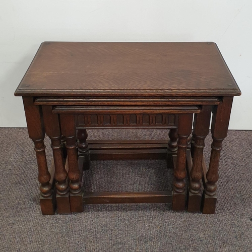 159 - Oak Nest of Three Tables, H:41 x W:51 x D:31cm