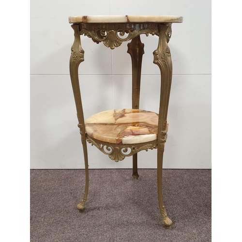 167 - Brass and Onyx Round Two Tier Occasional Table, H:75 x D:38cm