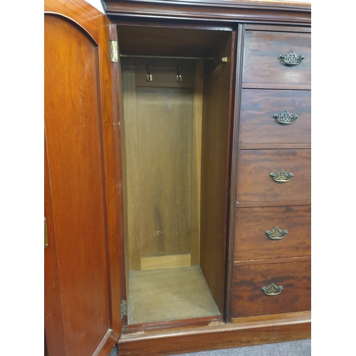 183 - Low Mahogany Modified Wardrobe with Five Drawers, H:160 x W:155 x D:60cm