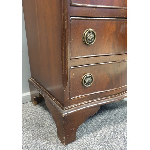 105 - Six Drawer Mahogany Bow Front Tallboy, H:97 x W:50 x D:39cm