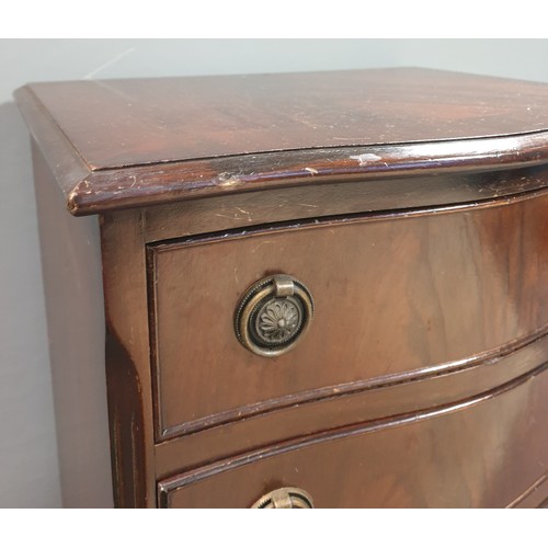 105 - Six Drawer Mahogany Bow Front Tallboy, H:97 x W:50 x D:39cm