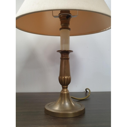 186 - Pair of Brass Table Lamps and Shades, Height 36cm