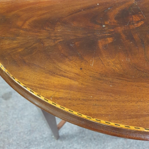 199 - Edwardian Inlaid Mahogany Circular Occasional Table on Castors, H:71 x D:56cm