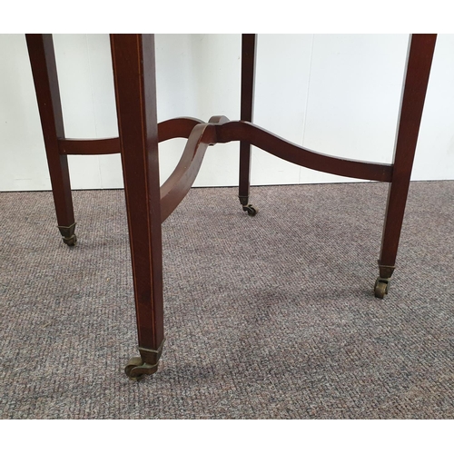 199 - Edwardian Inlaid Mahogany Circular Occasional Table on Castors, H:71 x D:56cm