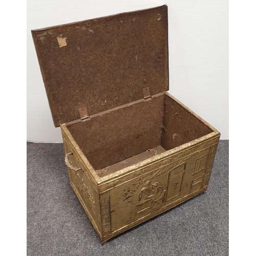 225 - Brass Log Box, H:35 x W:55 x D:34cm