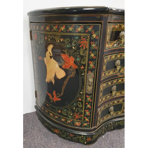 230 - Oriental Style Lacquered Four Drawer/2 Door Cabinet, H:60 x W:59 x D:35cm