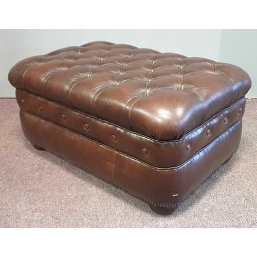 254 - Brown Leather Footstool, L 90cm, W 60cm, H 42cm