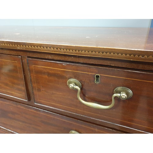 216 - Antique Inlaid Mahogany Three over Three Chest of Drawers with brass handles and bracket feet, H:102... 