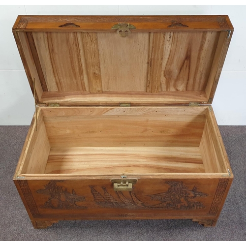 267 - Carved Camphorwood Storage Box, H:58 x W:101 x D:51cm