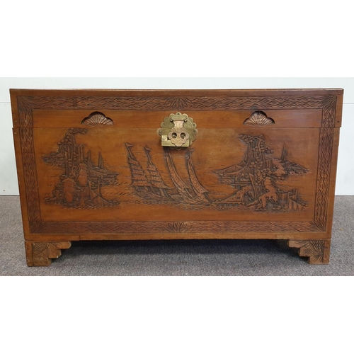 267 - Carved Camphorwood Storage Box, H:58 x W:101 x D:51cm