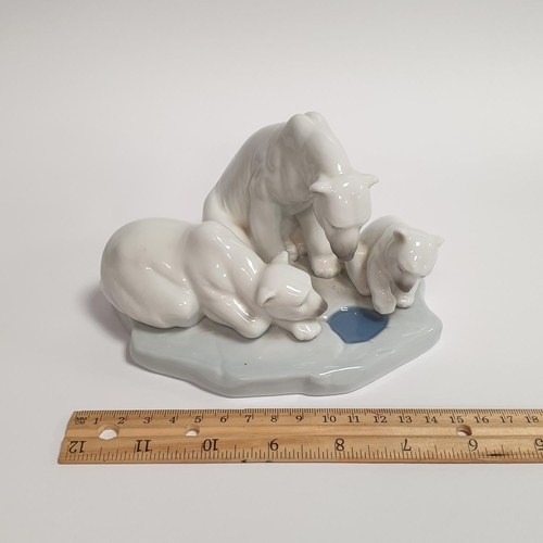 283 - Lladro Porcelain Group of Three Polar Bears Figure, Height 10cm