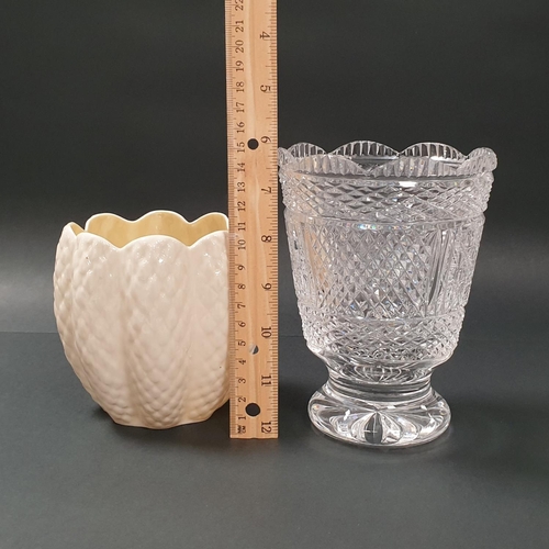 286 - Tipperary Crystal Footed Vase (H:15 x D:11cm) and Belleek Vase (H:11 x D:11cm)