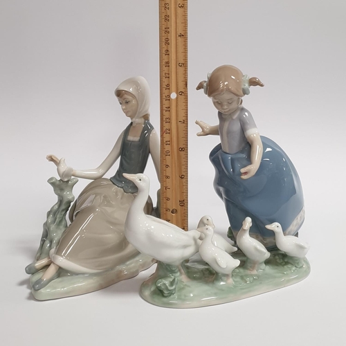 291 - Two Lladro Porcelain Figures, Girl with Dove and Girl with Geese - Tallest 18cm